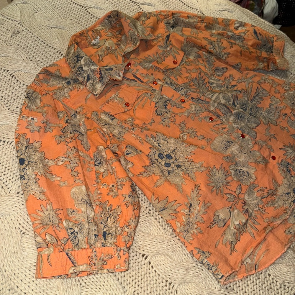 ivy jane Peach Floral Puff-Sleeve Button-Up Blouse - Picture 4 of 7